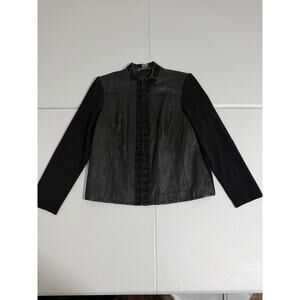Nygard Collection Black Leather Knit Panel Rosette Jacket Women L